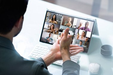 Learning Disabled Deaf Sign Language In Video Conference On Laptop