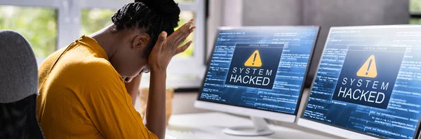 Computersystem Gehackt Virensoftware Bildschirm Auf Monitor — Stockfoto