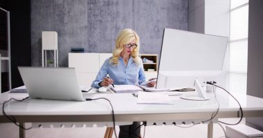 Muhasebeci ve Muhasebeci. Fatura ve Hesap Makinesi