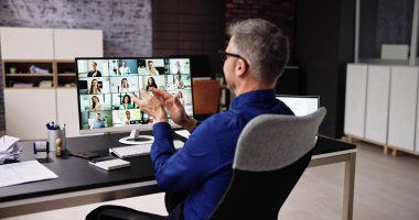 Clapping In Virtual Video Conference Call On Computer clipart