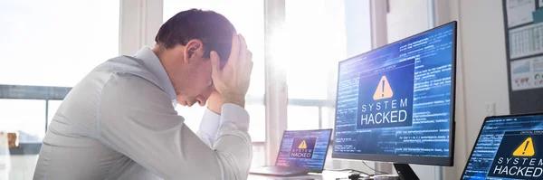 Ransomware Malware Aanval Bedrijfscomputer Gehackt Beveiligingsinbreuk — Stockfoto