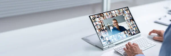 Webinar Trabalho Videoconferência Line Casa — Fotografia de Stock