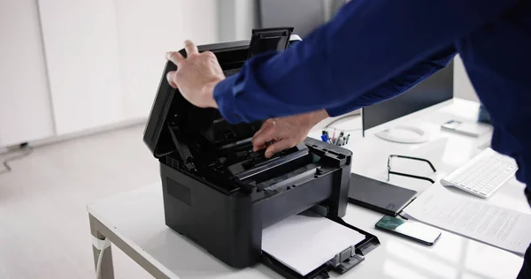 Mudança Cartucho Toner Impressora Copiadora Laser Tecnologia Impressão — Fotografia de Stock