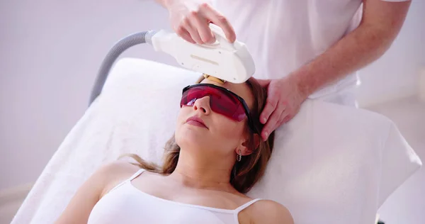 Beautician Giving Epilation Laser Treatment Woman Face — Stock Photo, Image