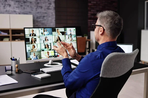 Klappen Virtuele Videoconferentie Oproep Computer — Stockfoto