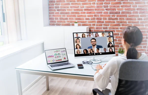 Chamada Videoconferência Online Reunião Webinários Remotos — Fotografia de Stock