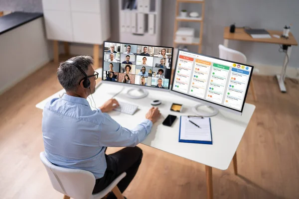 Online Remote Video Conference Webinar Scrum Meeting Call — Stock Photo, Image