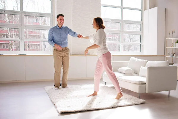 Excited Family Couple Dancing People Dance Home — Stock Photo, Image
