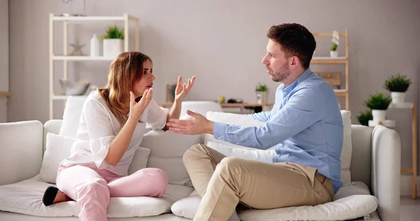 Couple Fight Quarrel Man Arguing Frustrated Woman — Stock Photo, Image