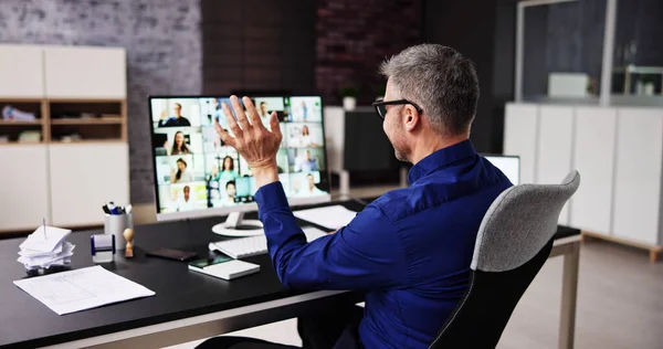 Videoconferentie Webinar Online Call Meeting Laptop — Stockfoto