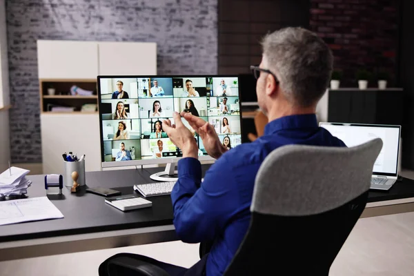 Klappen Virtuele Videoconferentie Oproep Computer — Stockfoto