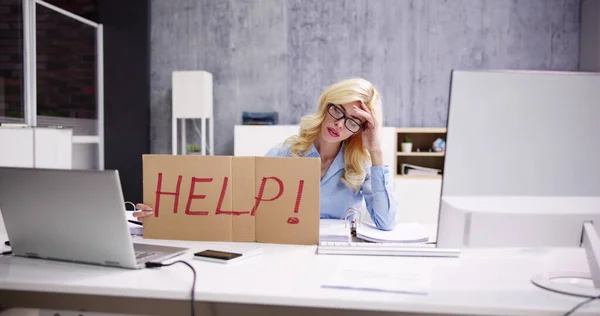 Woman Businessperson Crisis Help Sign Workaholic Employee — Stock Photo, Image
