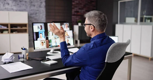 Videoconferentie Webinar Online Call Meeting Laptop — Stockfoto
