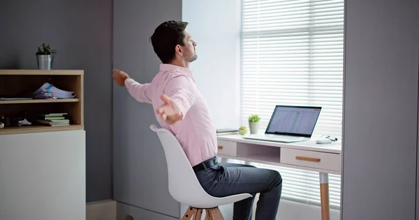 Happy Young Businessman Stretching His Arms Office — Stock Photo, Image