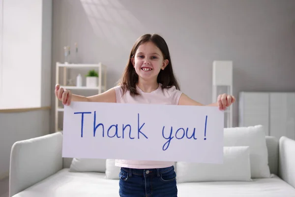 Close Smiling Girl Holding Thank You Sign White Background — Foto de Stock