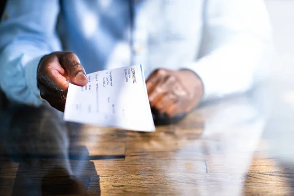 African Business Man Giving Paycheck Payroll Cheque — Stock Photo, Image