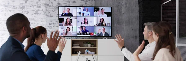 Chamada Videoconferência Online Reunião — Fotografia de Stock