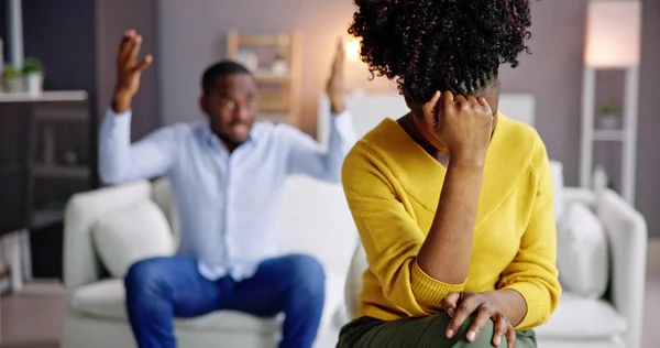 Depressed African American Couple Unhappy Man Shouting — Stock Photo, Image