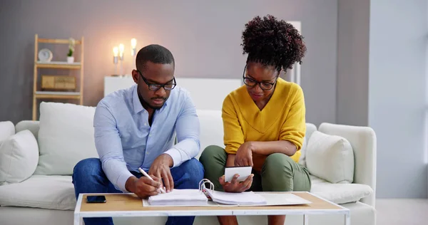 African Couple Doing Financial Budgeting Income Taxes — Stock Photo, Image