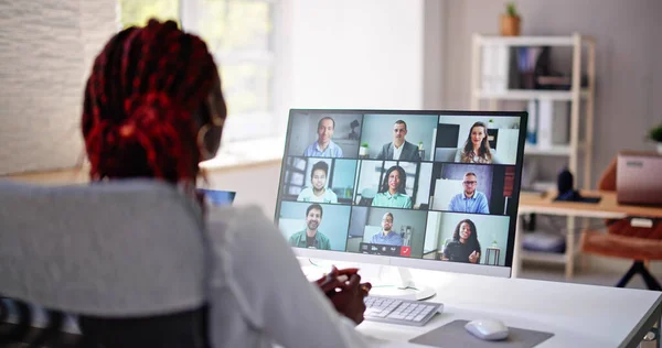 African Meeting Lady Online Videokonferenz Treffen — Stockfoto