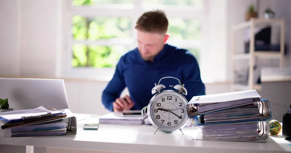 Accountant Calculating Bill Time Clock Money Alarm — Fotografie, imagine de stoc