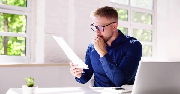 Sad Man Reading Paper Invoice Stress — Stock Photo, Image