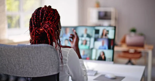 Африканська Зустріч Леді Онлайн Відео Конференції Зустріч — стокове фото