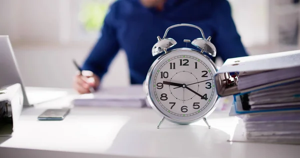 Accountant Calculating Bill Time Clock Money Alarm — Fotografia de Stock