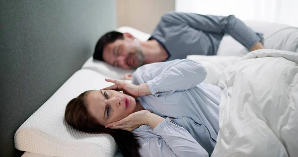 Sleep Apnea Snoring Disturbance Angry Woman Snoring Man — Stock Photo, Image