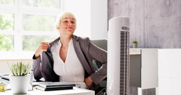 Ventilador Eléctrico Del Ventilador Oficina Caliente Que Sopla Brisa Fresca —  Fotos de Stock