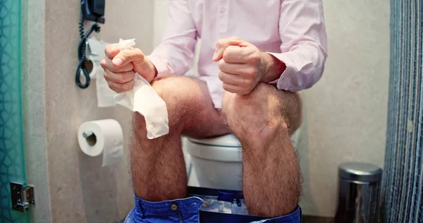 Man Constipation Diarrhea Sitting Toilet Bathroom — Stock Photo, Image