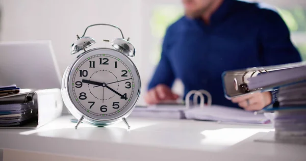 Accountant Calculating Bill Time Clock Money Alarm — Stock Photo, Image