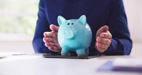 Pensão Proteção Renda Economize Dinheiro Seguro Piggybank — Fotografia de Stock