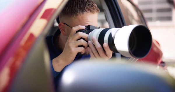 Espião Privado Carro Tirando Fotos Detective — Fotografia de Stock