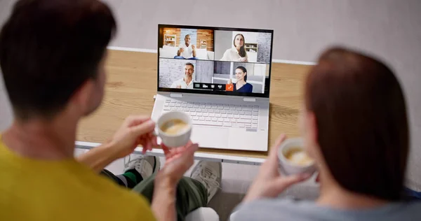 Virtuální Video Konference Call Coffee Drinking Break — Stock fotografie