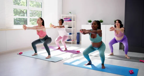 Prenatal Yoga Gym Pregnant Female Group Fitness — Stock Photo, Image