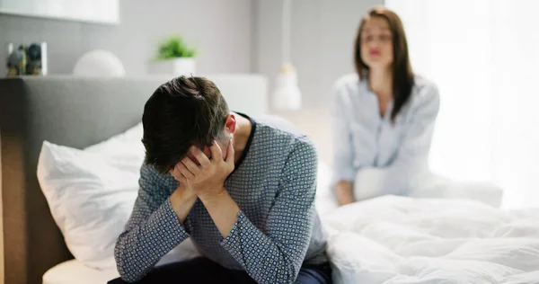 Worried Woman Bed Couple Sex Problem — Stock Photo, Image