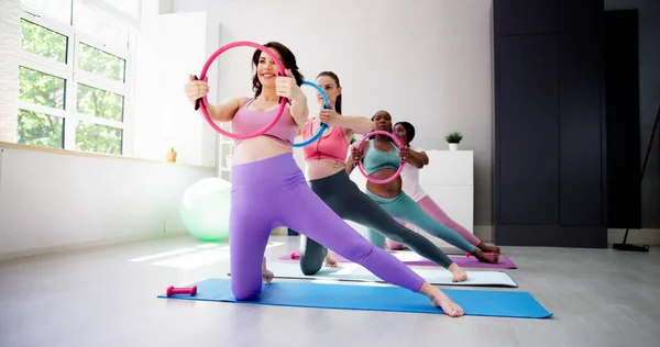 Healthy Prenatal Yoga Gym Expecting Pregnant Group — Stock Photo, Image