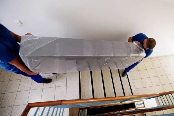 Déménagement Des Travailleurs Service Uniforme Escaliers Maison Promenade — Photo