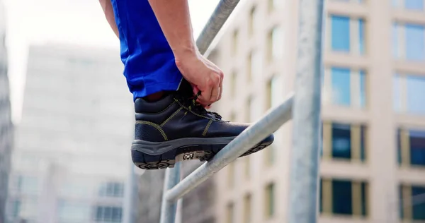 Chaussures Travailleur Construction Sécurité Protection Milieu Travail — Photo