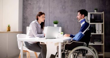 Accident Disability Claims Attorney Or Lawyer And Injured Client clipart
