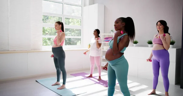 Çeşitli Hamile Grup Spor Salonu Egzersizleri Doğum Öncesi Eğitimi — Stok fotoğraf