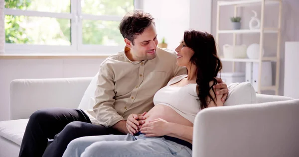 Close Photo Pregnant Couple Touching Belly — Stock Photo, Image
