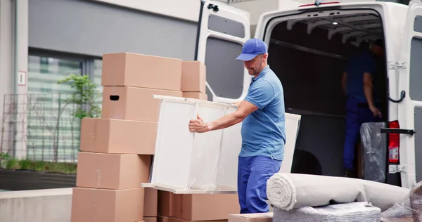 House Mover Furniture Delivery Service Unloading Truck — Stock Photo, Image