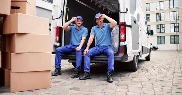 Furniture Removal Men Relocation Delivery Truck Street — Stock Photo, Image
