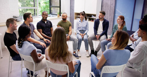 Multicultural Group Young Counseling Therapy. Diverse People