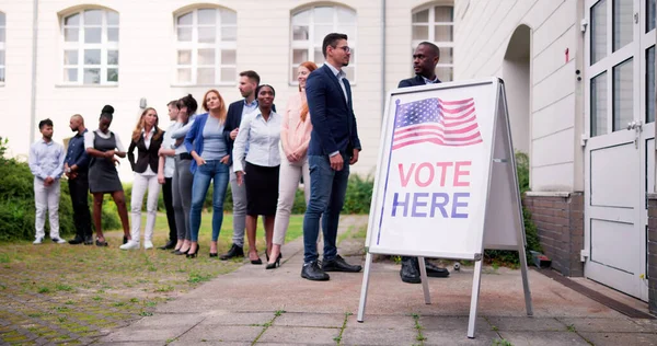 Diverse People Voting Booth Vote Here Elections Sign — Stock Photo, Image