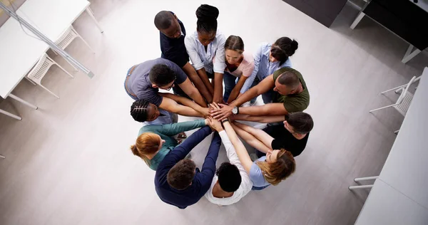 Business Team Huddle Diverse Friends Hands Commitment — Stock Photo, Image