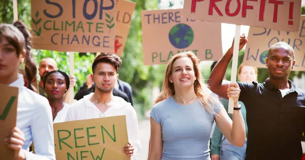 Earth Environment Activism. People With Green Change Banners