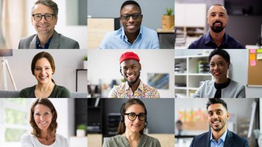 İş adamları Avatar 'ın vesikalığı. Grup Toplantı Video Konferansı